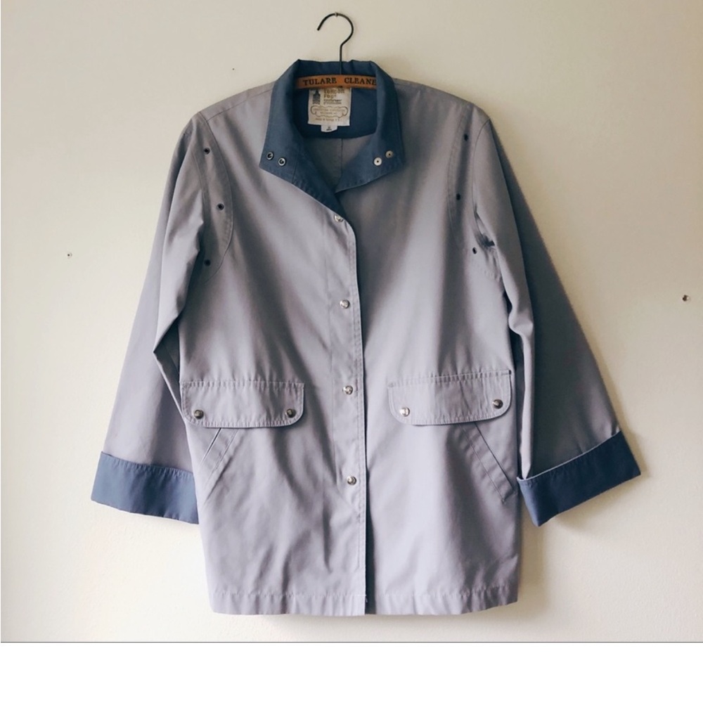 Vintage 80’s London Fog gray blue Women's rain car coat chore work size 12